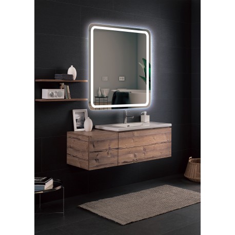 Espejo baño cuadrado con cantos redondos y luz led frontal Serie Austria - Espejo  Baño